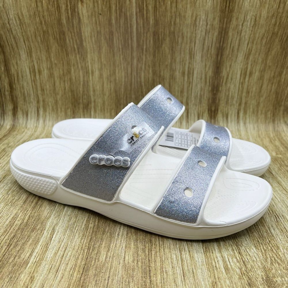 Crocs Classic Croc Glitter II Sandals Men's Size 13‎ Gray White Slides Shoes NEW